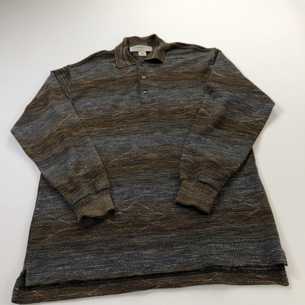 Jhane Barnes Medium Wool Long Sleeve Polo Thin Sweater Button Polo Shirt Brown